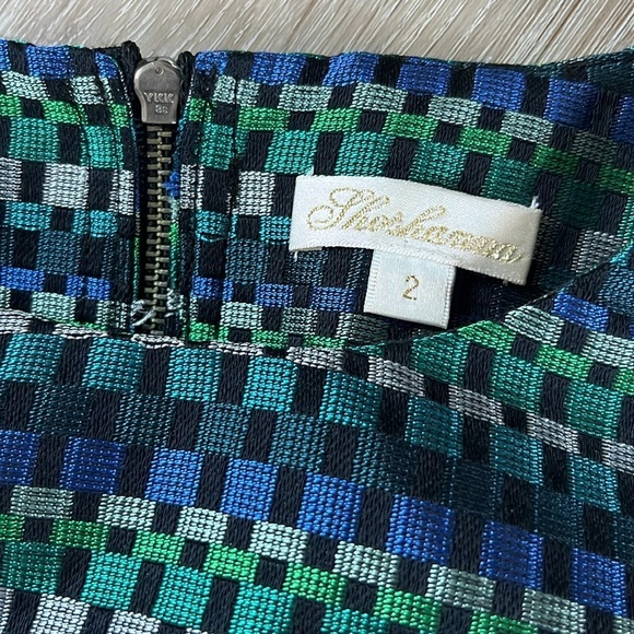 Shoshanna Take Notes Shift Dress Blue Green Patterned 
Short Sleeves - Picture 6 of 11